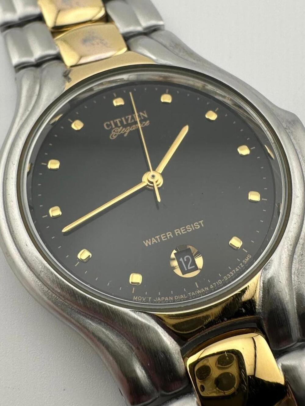 Vintage Citizen Elegance Quartz Watch Dark Grey Dial Date Unisex 35mm